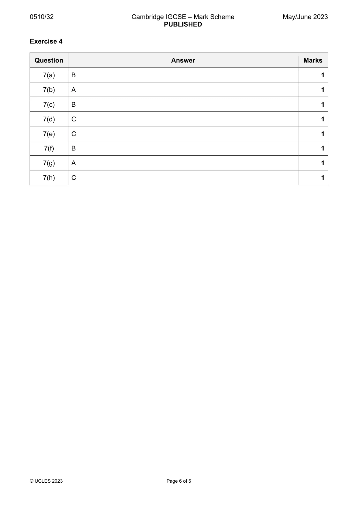 Mark scheme, page 6 of 6