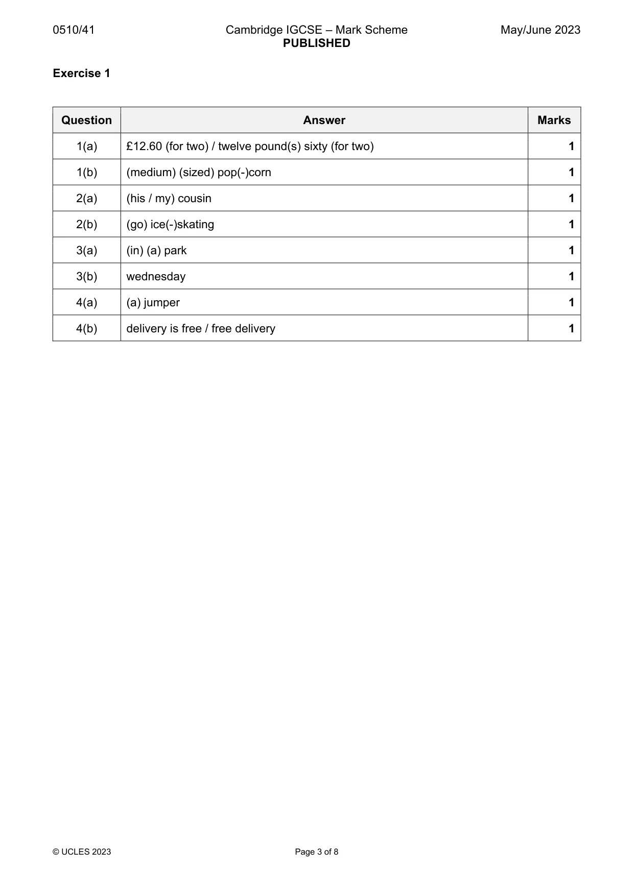 Mark scheme, page 3 of 8