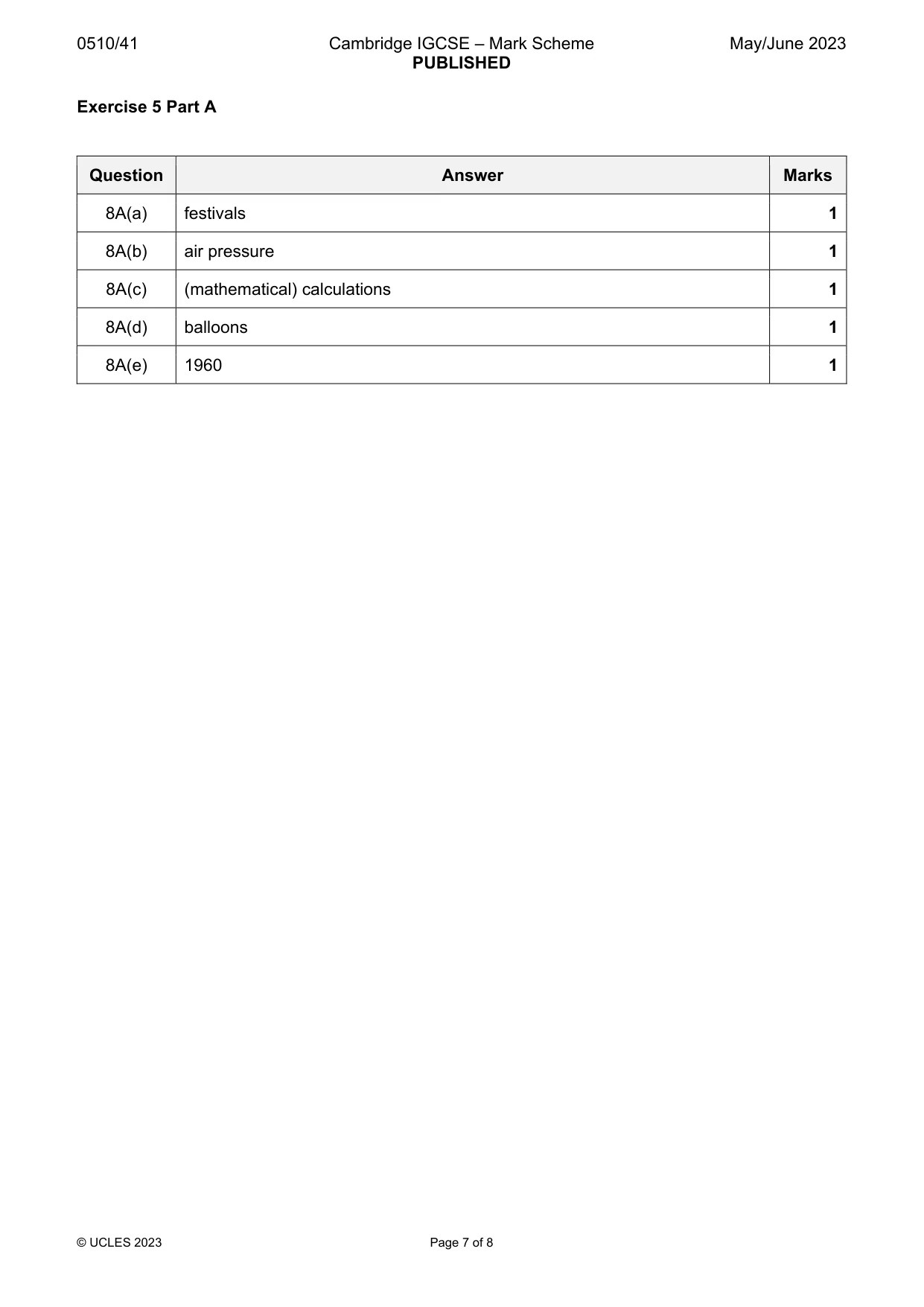 Mark scheme, page 7 of 8
