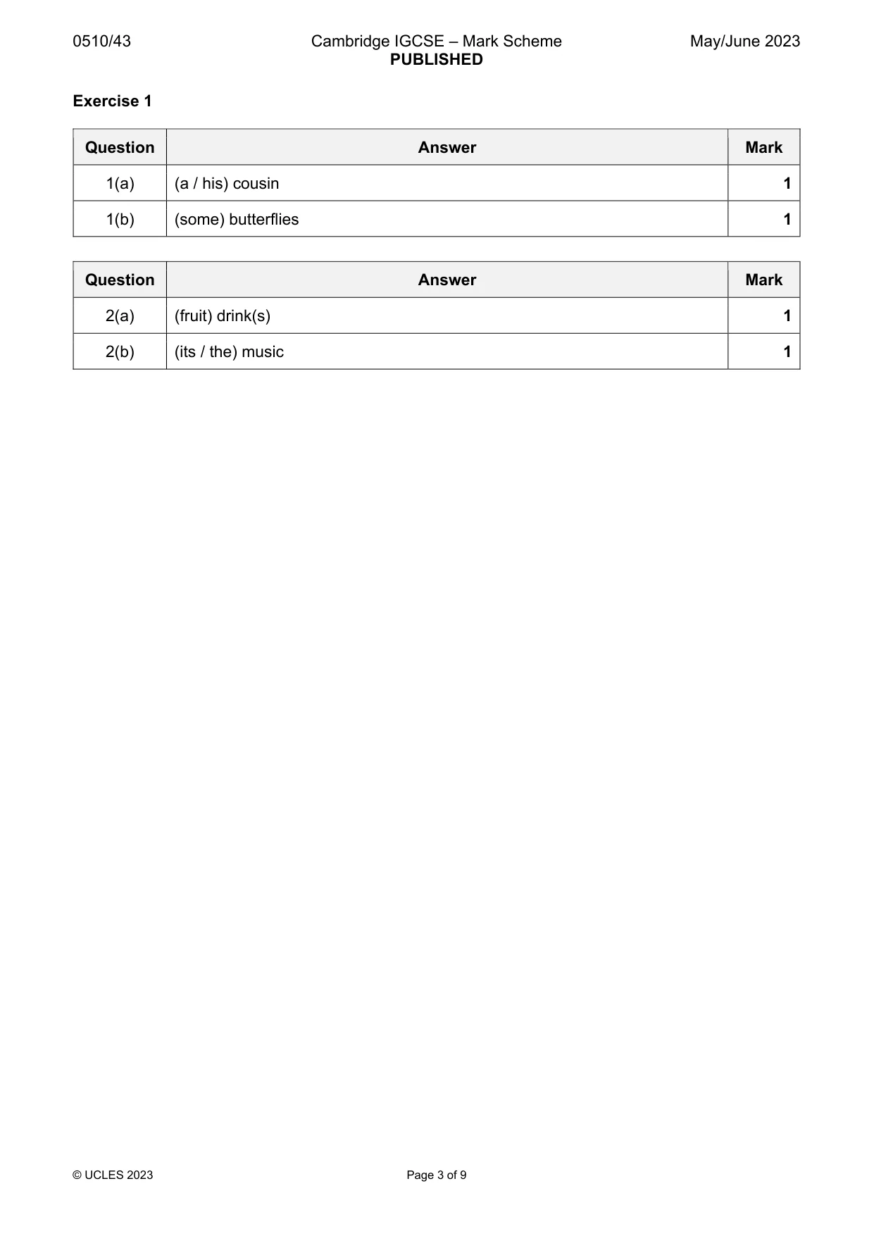 Mark scheme, page 3 of 9