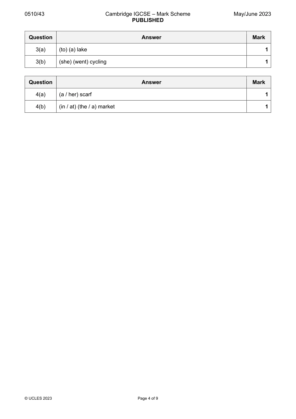 Mark scheme, page 4 of 9