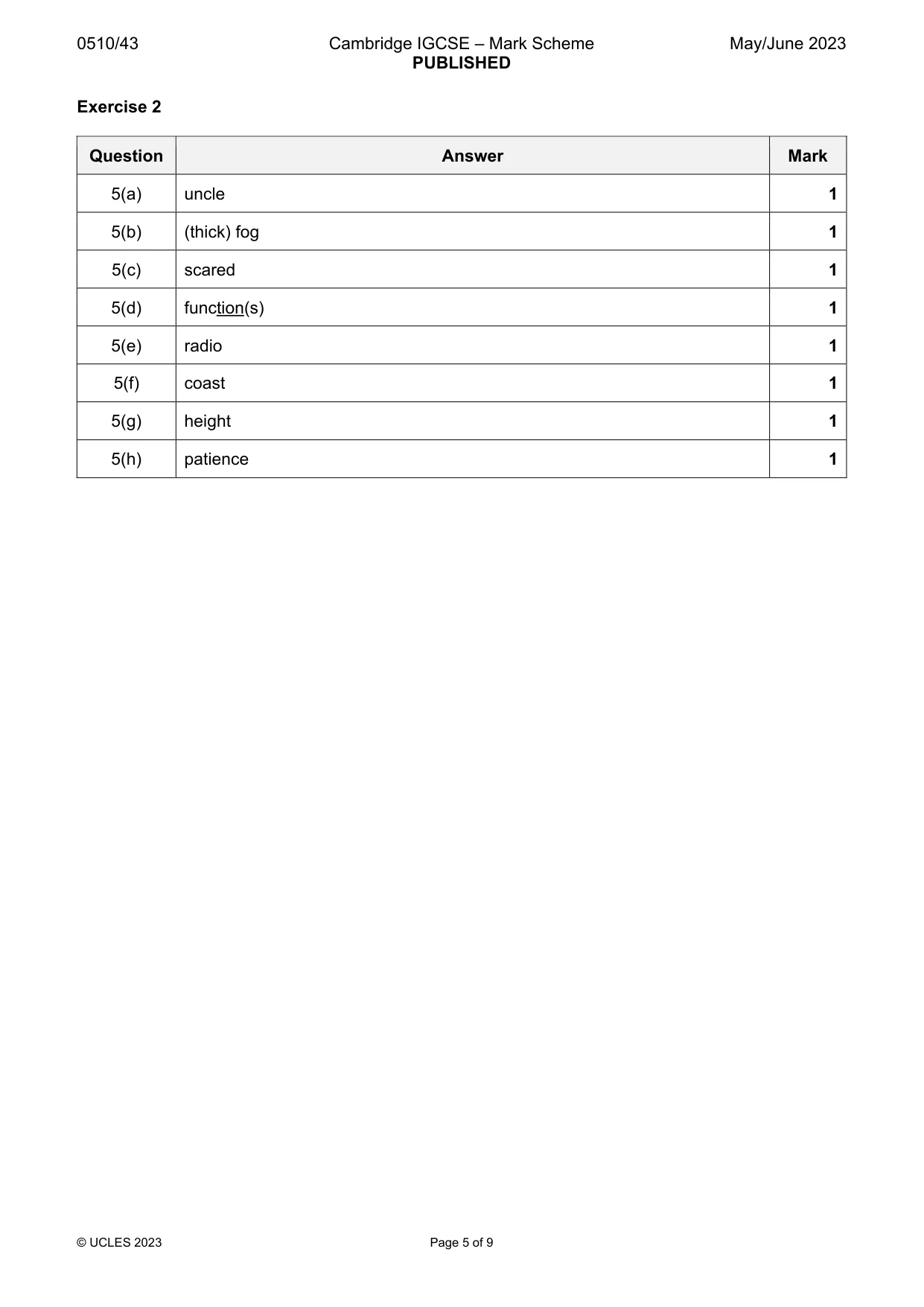 Mark scheme, page 5 of 9