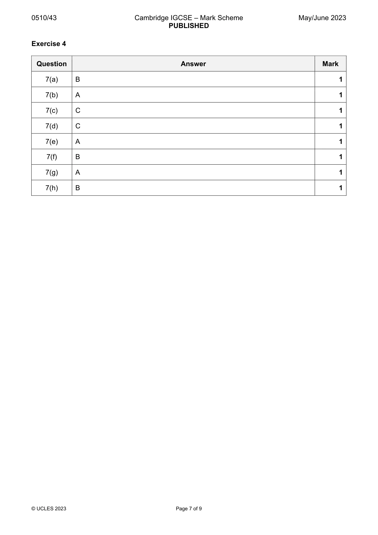 Mark scheme, page 7 of 9