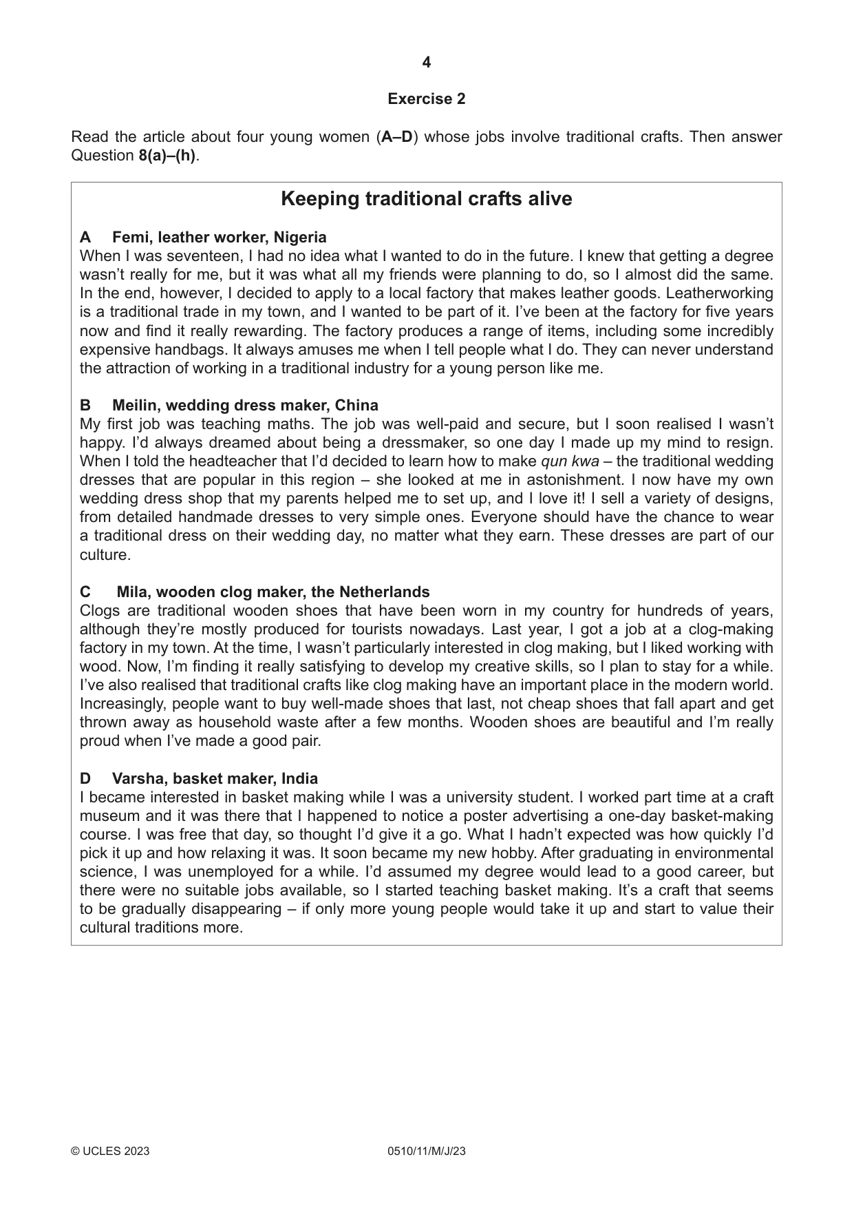 Cambridge IGCSE English - Second Language (oral endorsement) 0510 2023 May/June Paper 1 · Variant 1 question paper, page 4 of 16