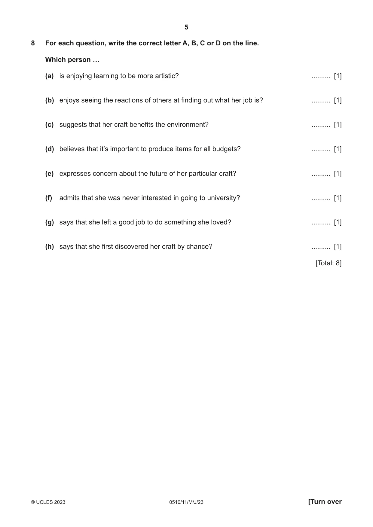 Cambridge IGCSE English - Second Language (oral endorsement) 0510 2023 May/June Paper 1 · Variant 1 question paper, page 5 of 16