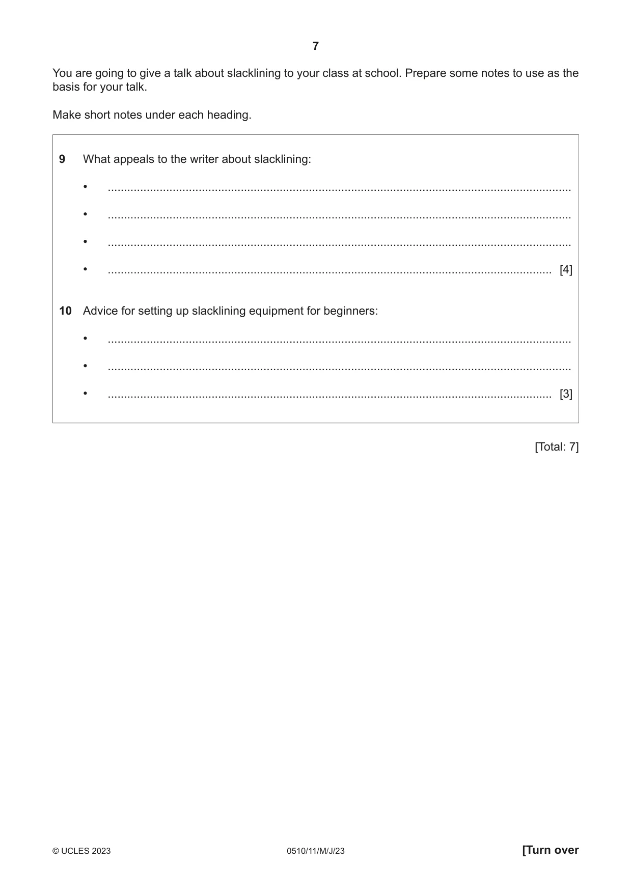 Cambridge IGCSE English - Second Language (oral endorsement) 0510 2023 May/June Paper 1 · Variant 1 question paper, page 7 of 16