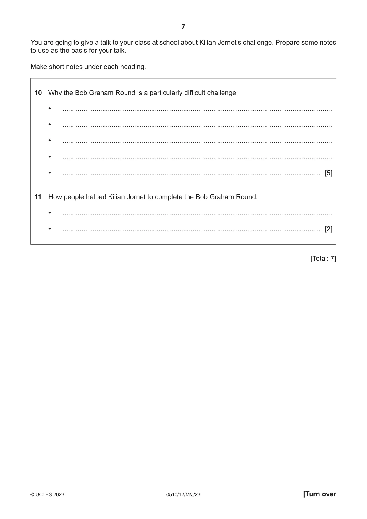 Cambridge IGCSE English - Second Language (oral endorsement) 0510 2023 May/June Paper 1 · Variant 2 question paper, page 7 of 16
