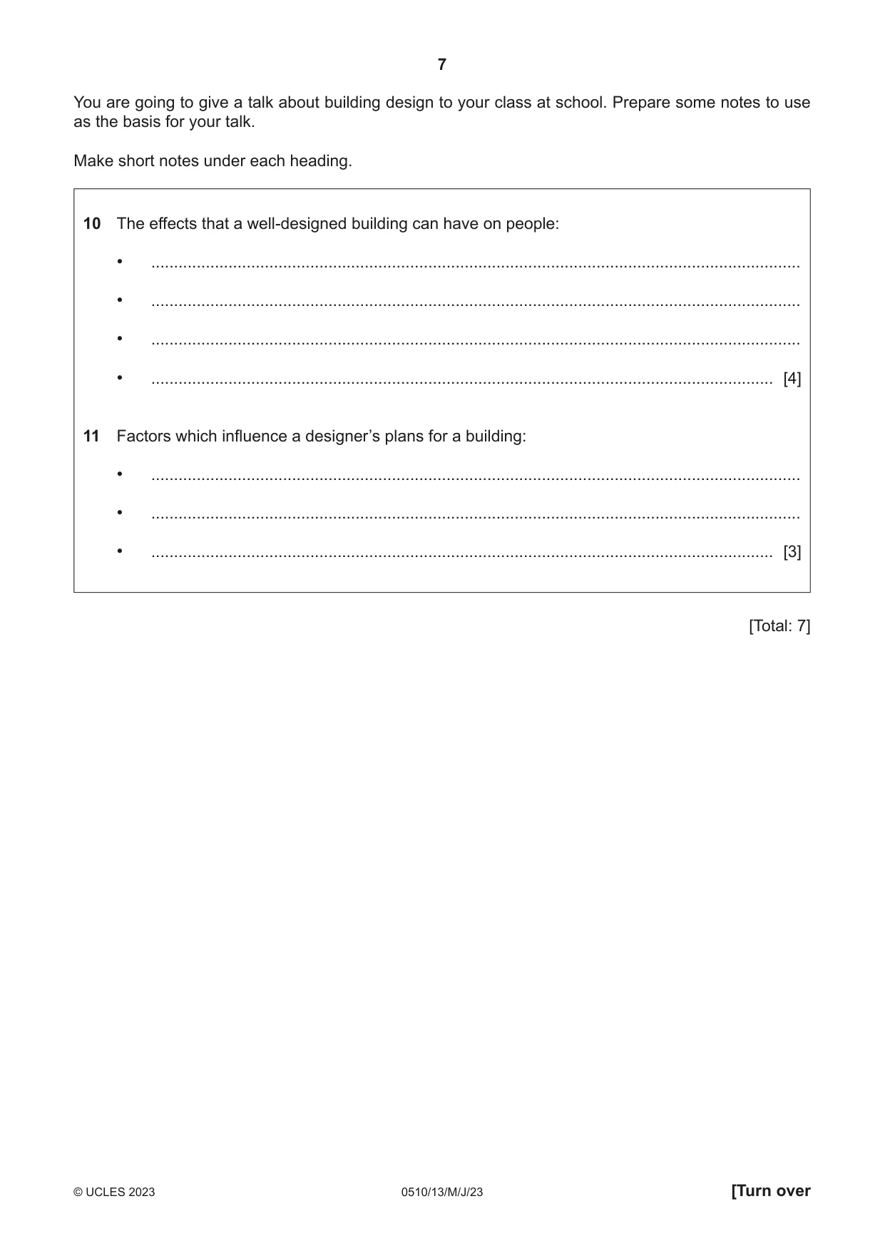 Cambridge IGCSE English - Second Language (oral endorsement) 0510 2023 May/June Paper 1 · Variant 3 question paper, page 7 of 16