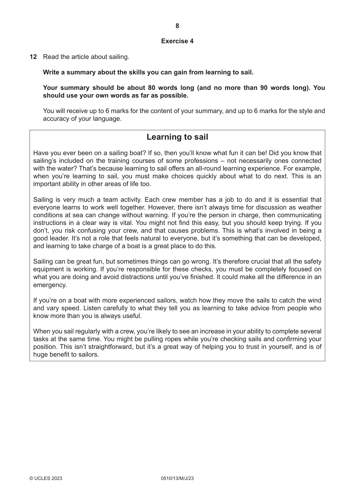 Cambridge IGCSE English - Second Language (oral endorsement) 0510 2023 May/June Paper 1 · Variant 3 question paper, page 8 of 16