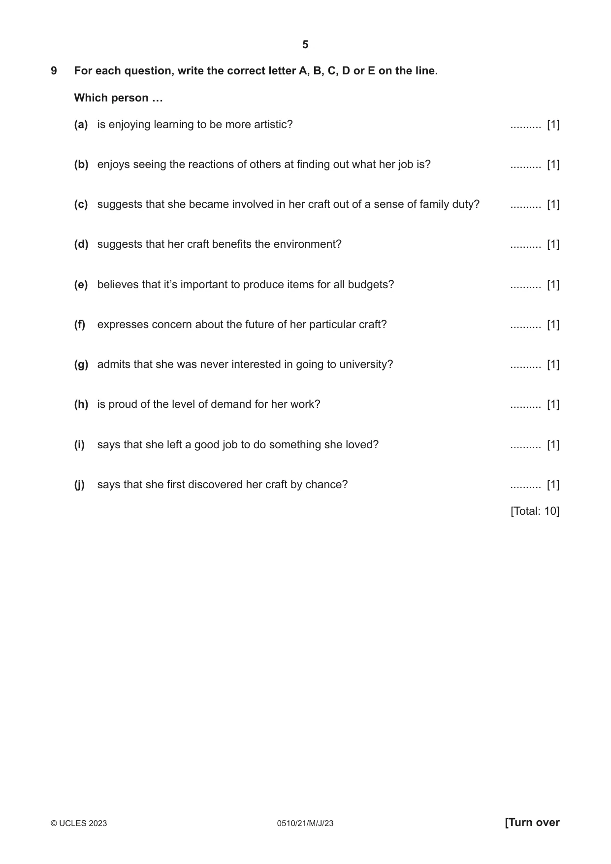 Cambridge IGCSE English - Second Language (oral endorsement) 0510 2023 May/June Paper 2 · Variant 1 question paper, page 5 of 16