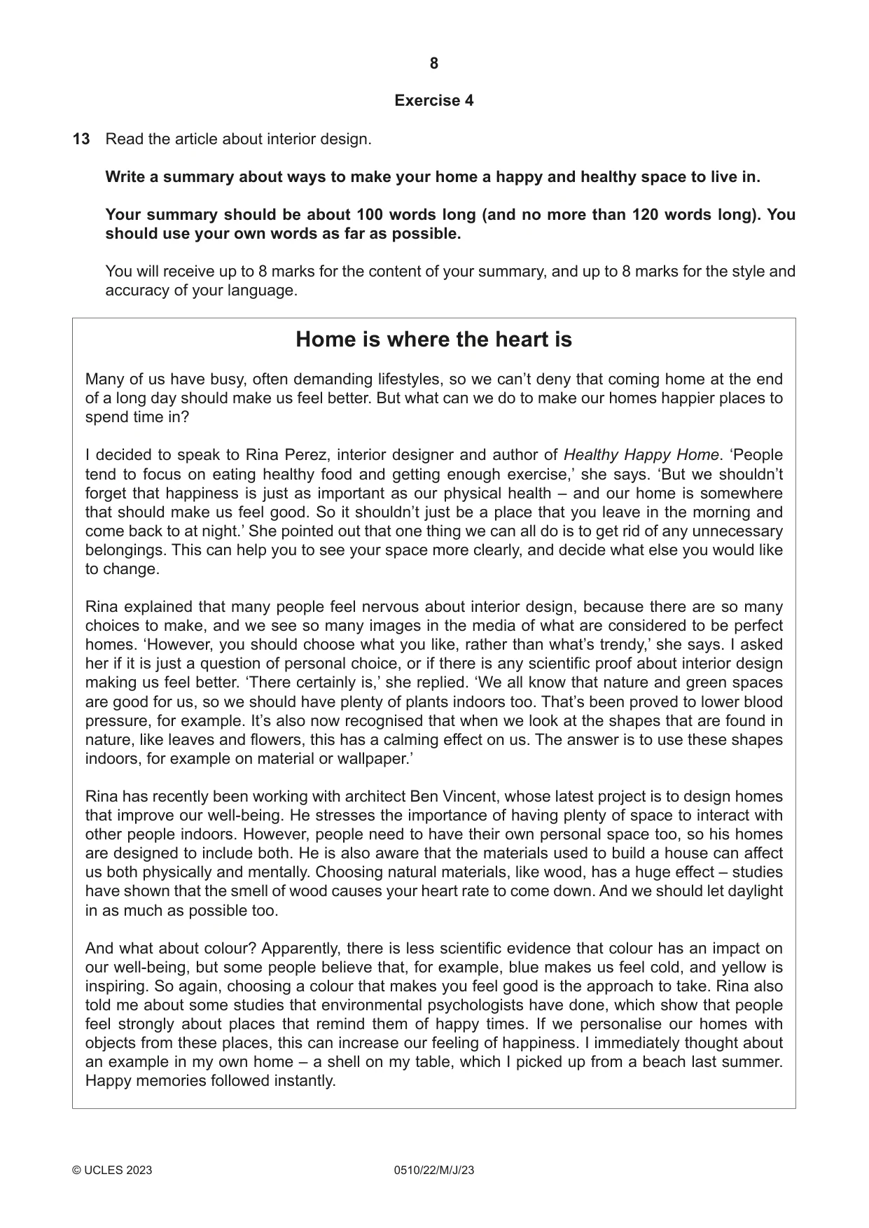 Cambridge IGCSE English - Second Language (oral endorsement) 0510 2023 May/June Paper 2 · Variant 2 question paper, page 8 of 16