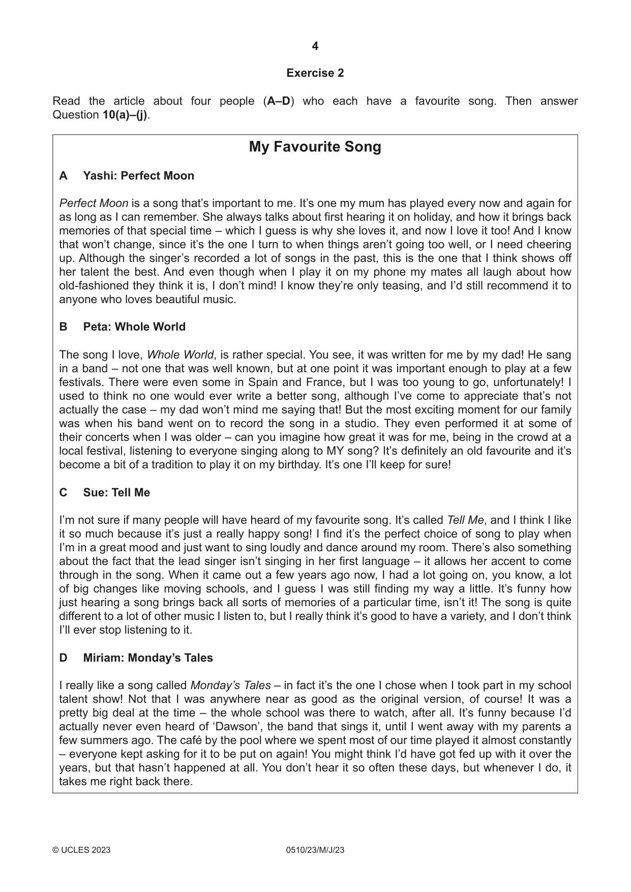Cambridge IGCSE English - Second Language (oral endorsement) 0510 2023 May/June Paper 2 · Variant 3 question paper, page 4 of 16