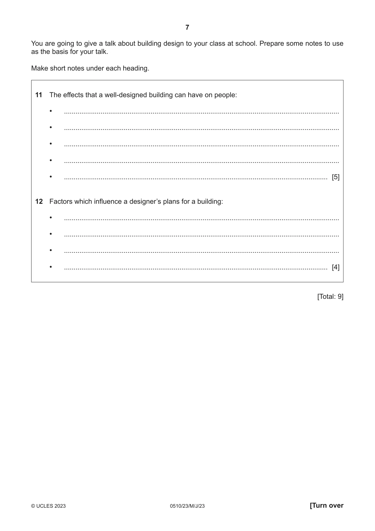 Cambridge IGCSE English - Second Language (oral endorsement) 0510 2023 May/June Paper 2 · Variant 3 question paper, page 7 of 16