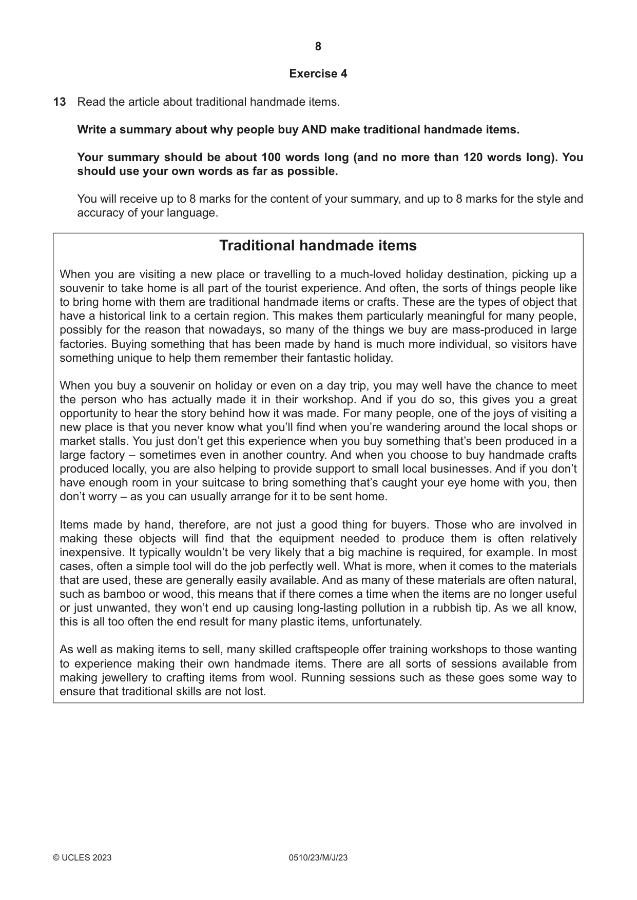 Cambridge IGCSE English - Second Language (oral endorsement) 0510 2023 May/June Paper 2 · Variant 3 question paper, page 8 of 16