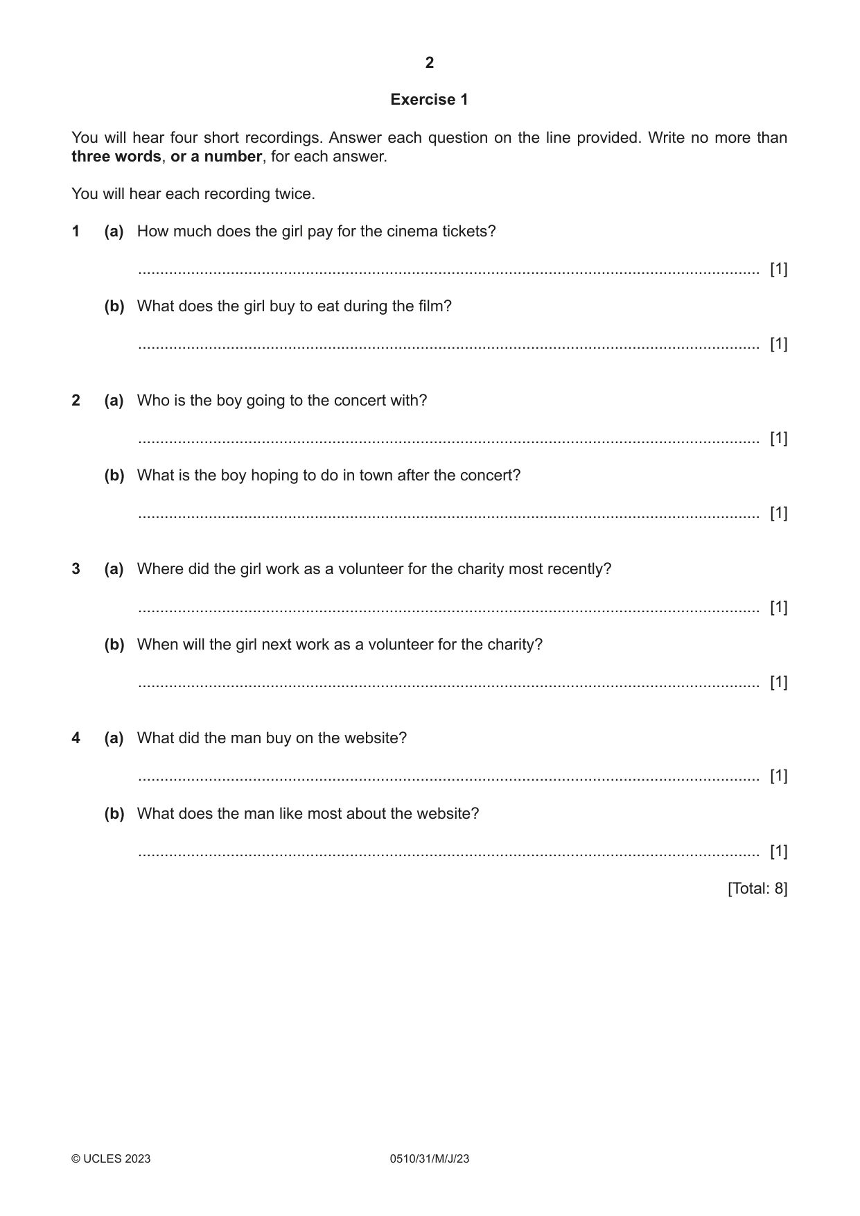 Cambridge IGCSE English - Second Language (oral endorsement) 0510 2023 May/June Paper 3 · Variant 1 question paper, page 2 of 8