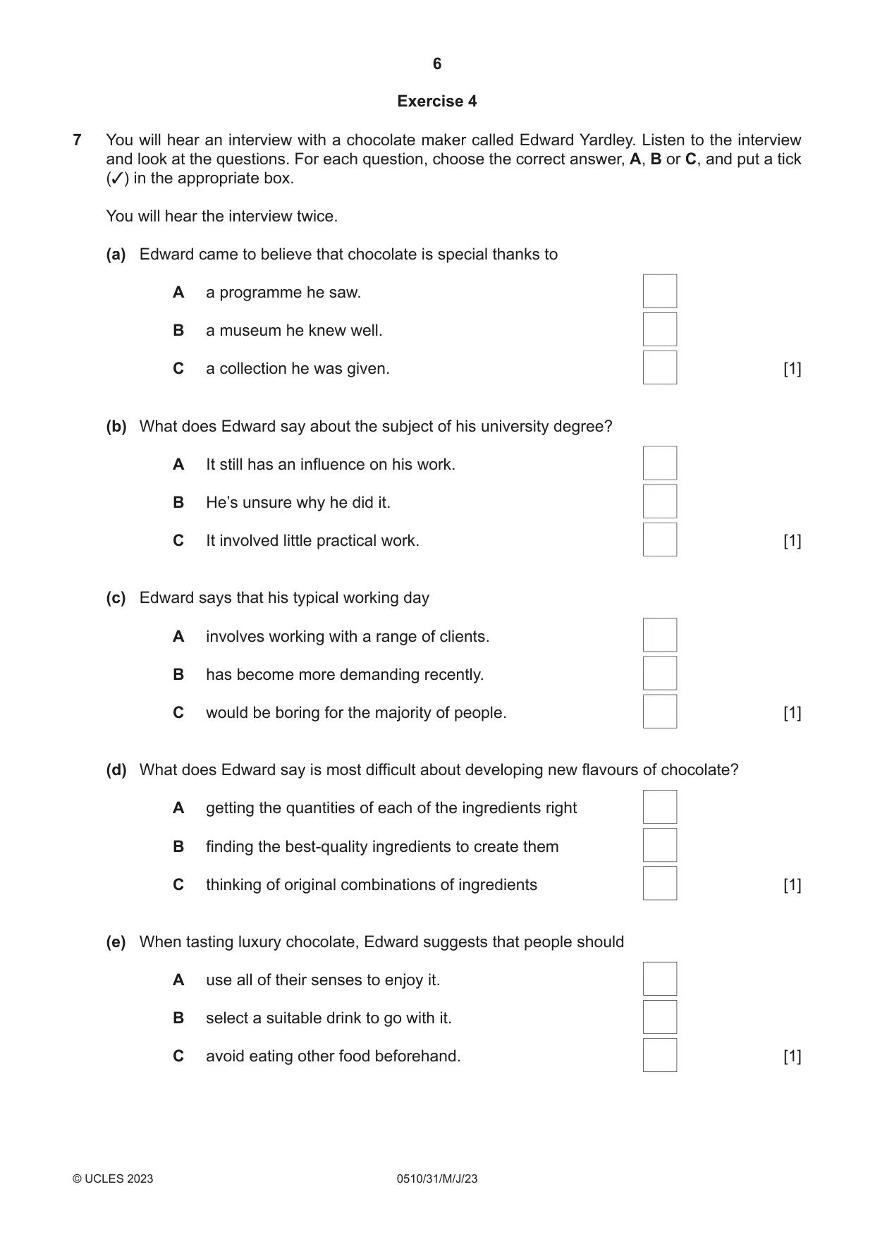 Cambridge IGCSE English - Second Language (oral endorsement) 0510 2023 May/June Paper 3 · Variant 1 question paper, page 6 of 8