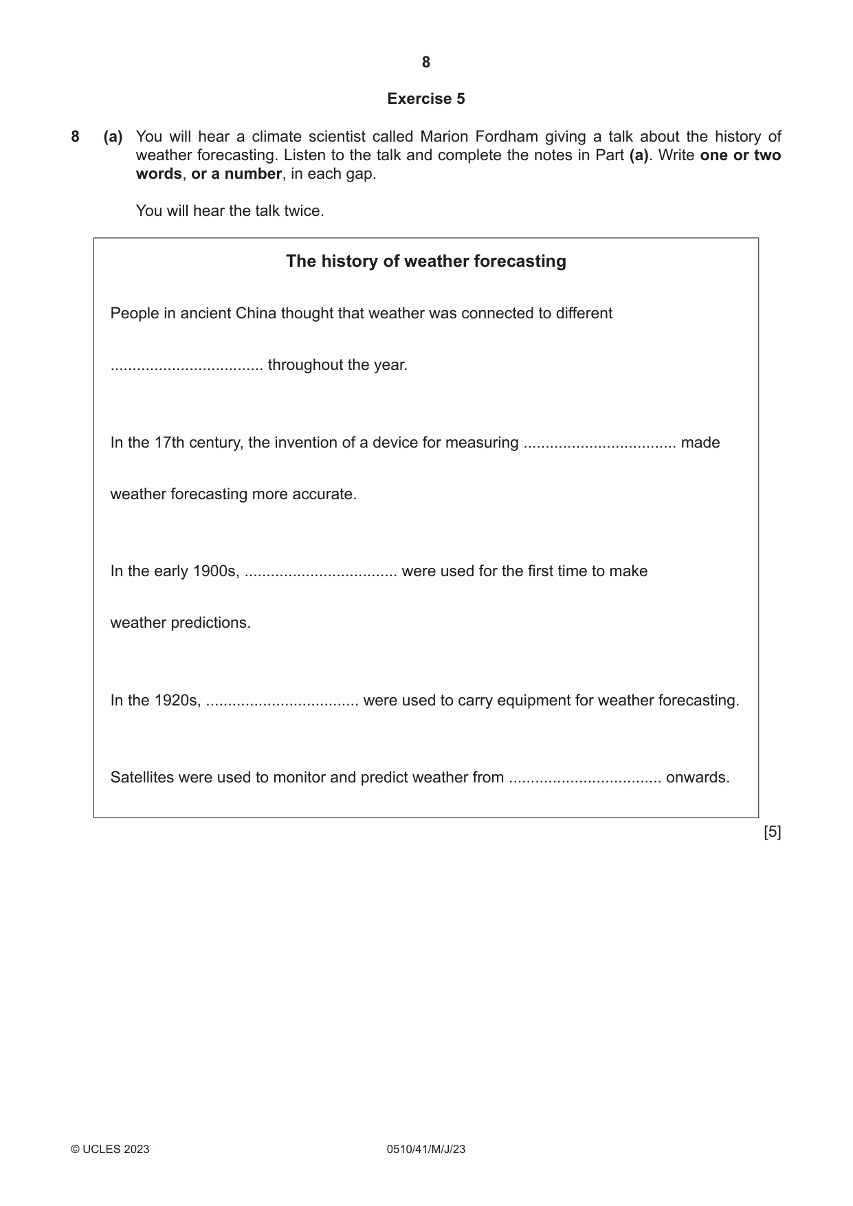 Cambridge IGCSE English - Second Language (oral endorsement) 0510 2023 May/June Paper 4 · Variant 1 question paper, page 8 of 12
