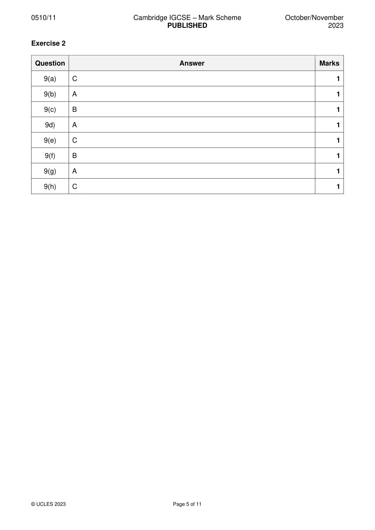 Mark scheme, page 5 of 11