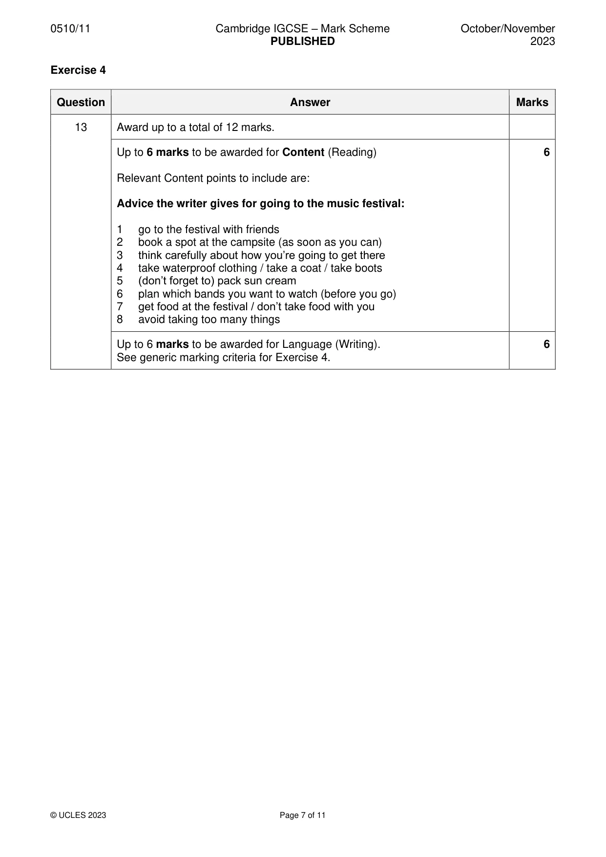 Mark scheme, page 7 of 11