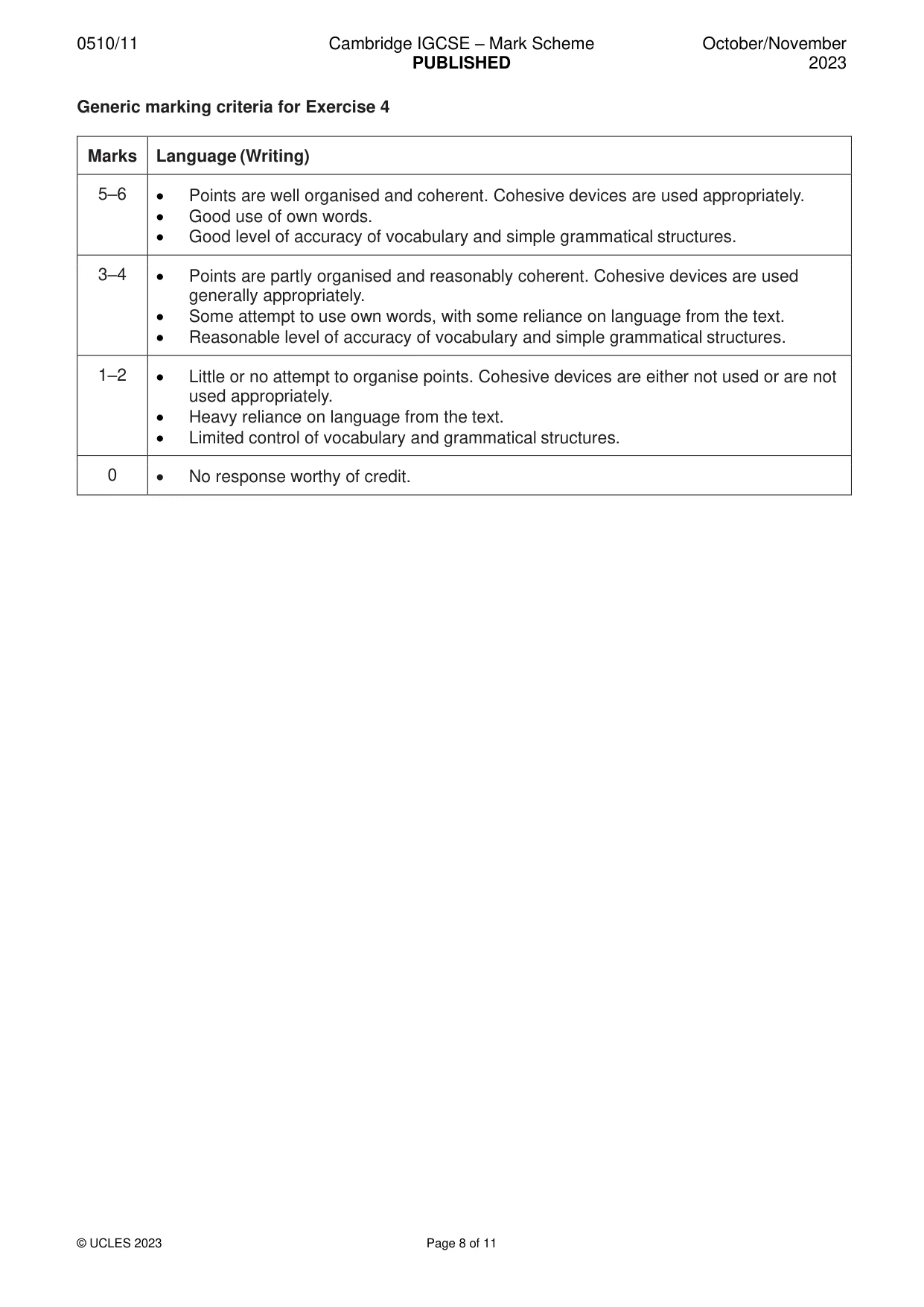 Mark scheme, page 8 of 11