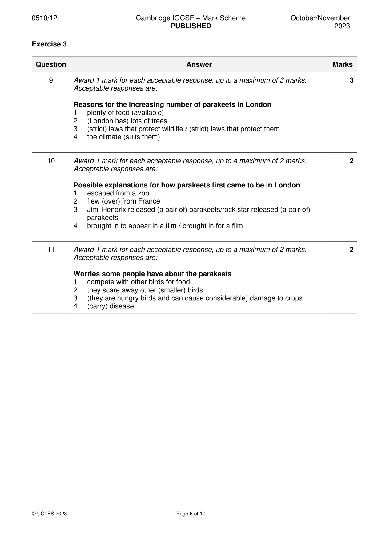 Mark scheme, page 6 of 10