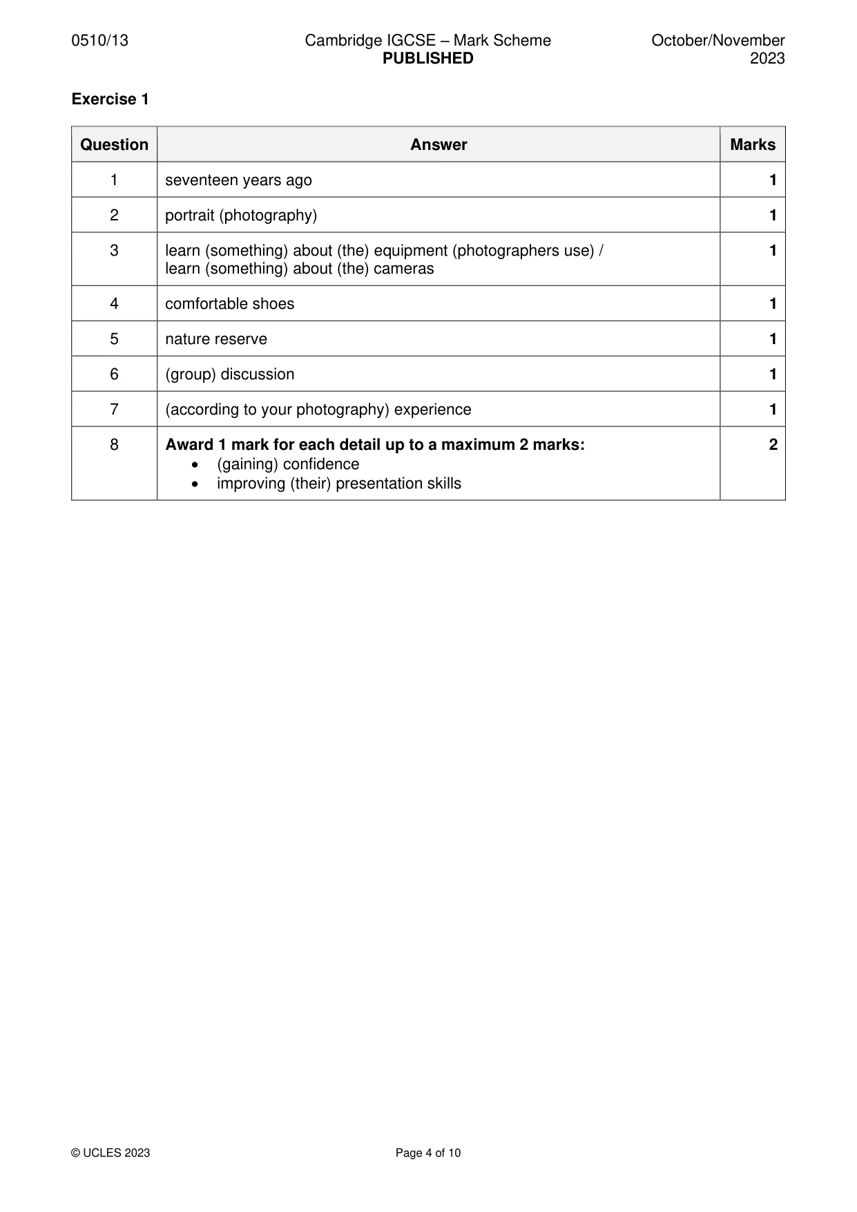 Mark scheme, page 4 of 10