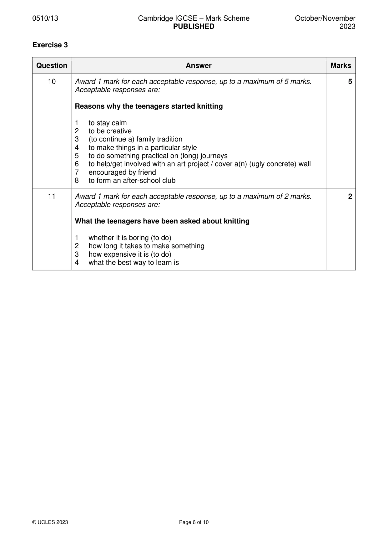 Mark scheme, page 6 of 10