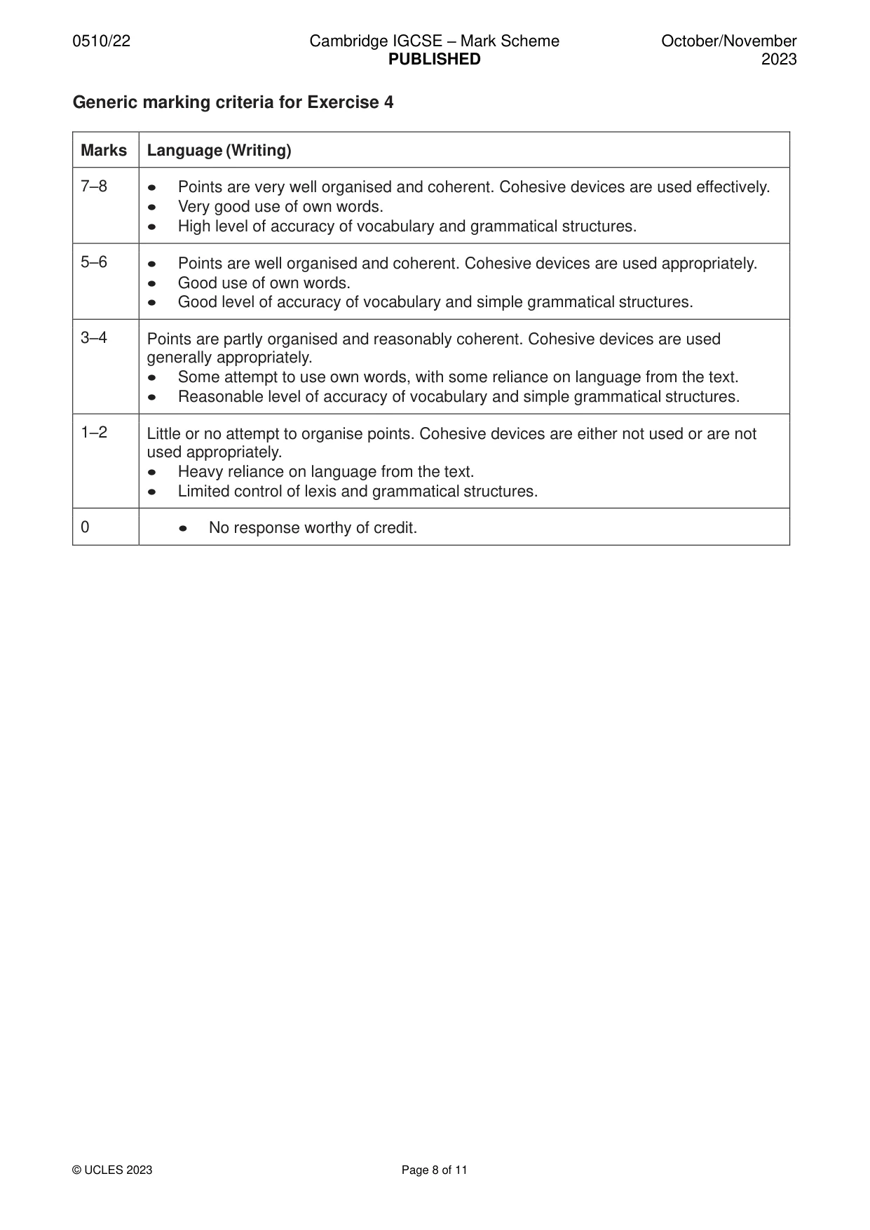 Mark scheme, page 8 of 11