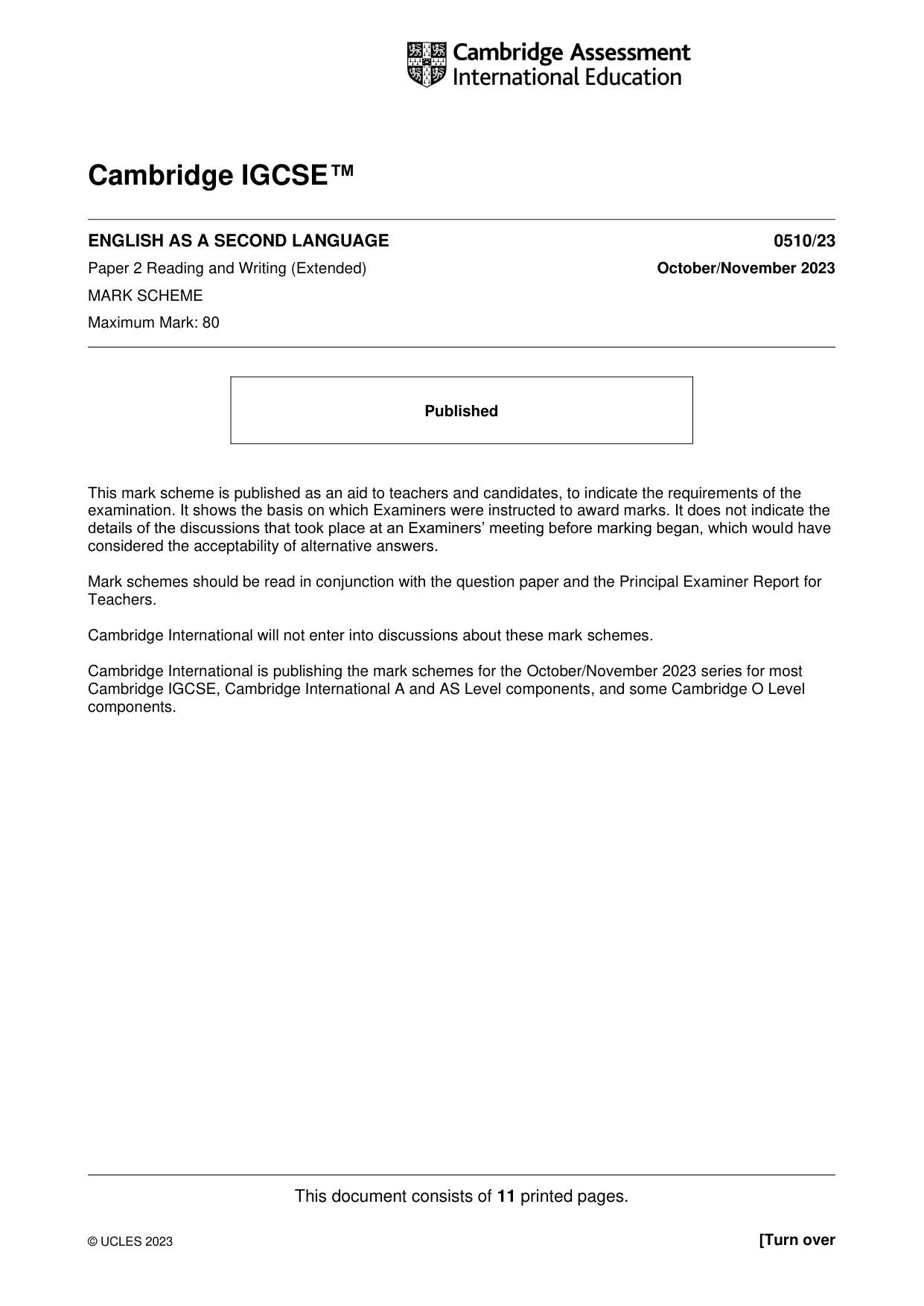 Mark scheme, page 1 of 11