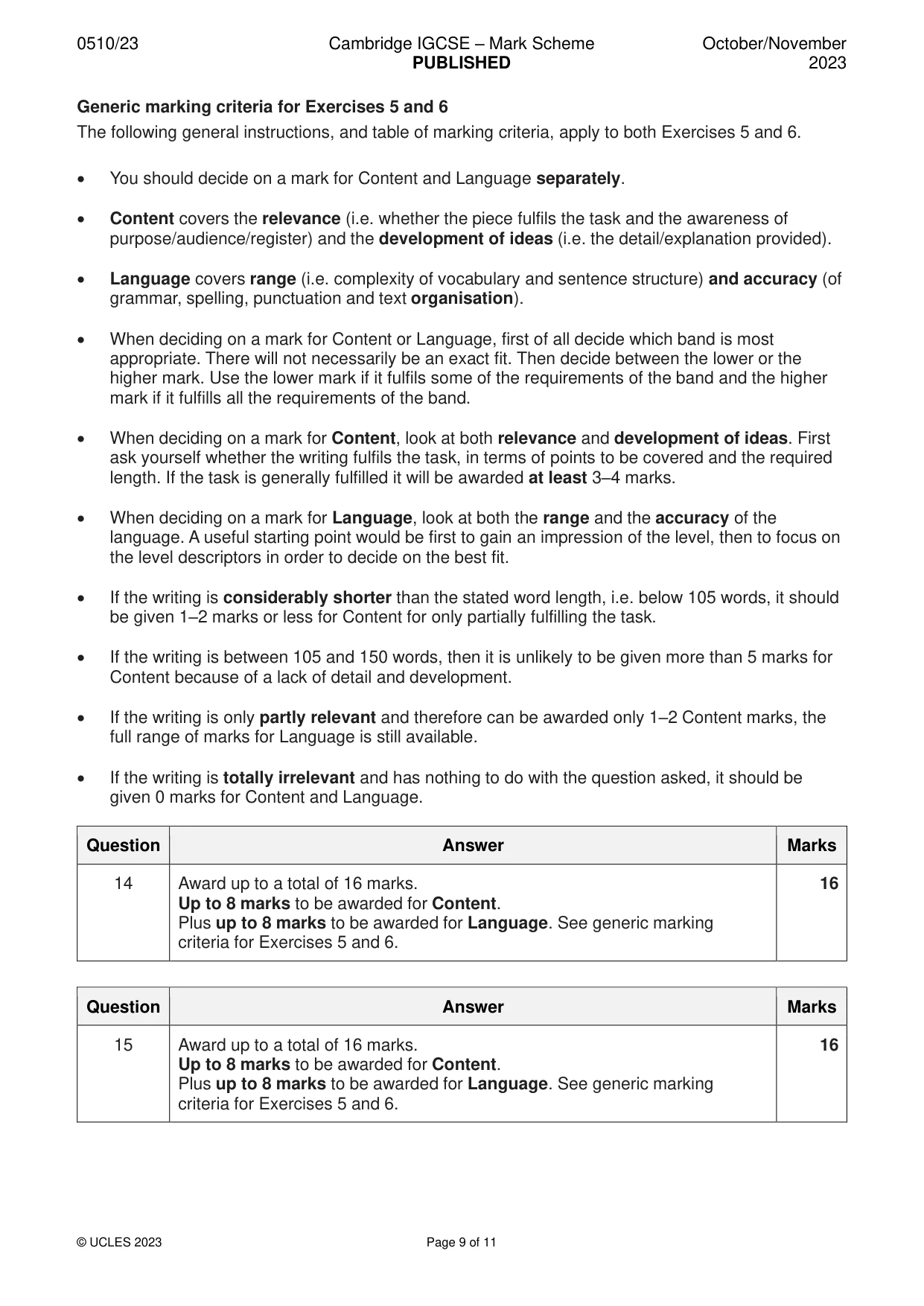 Mark scheme, page 9 of 11