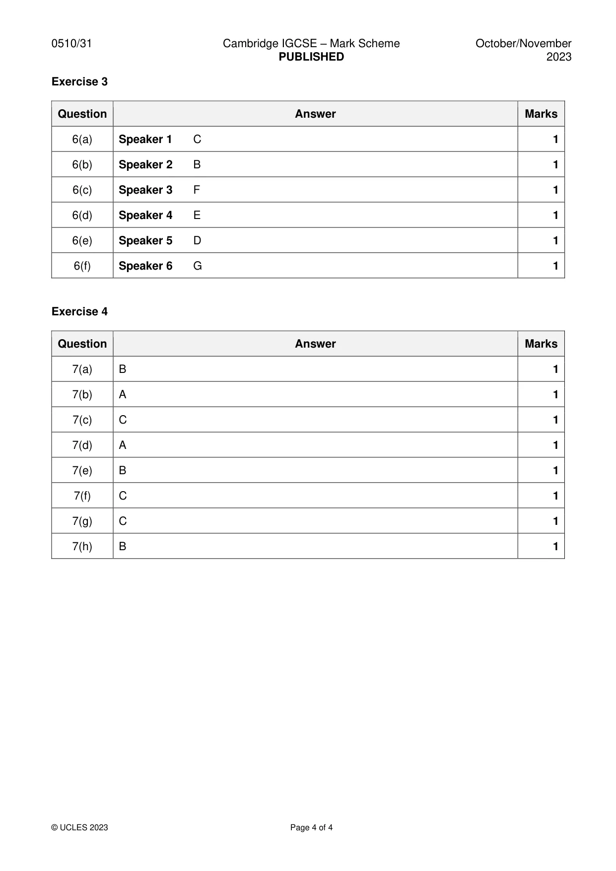 Mark scheme, page 4 of 4