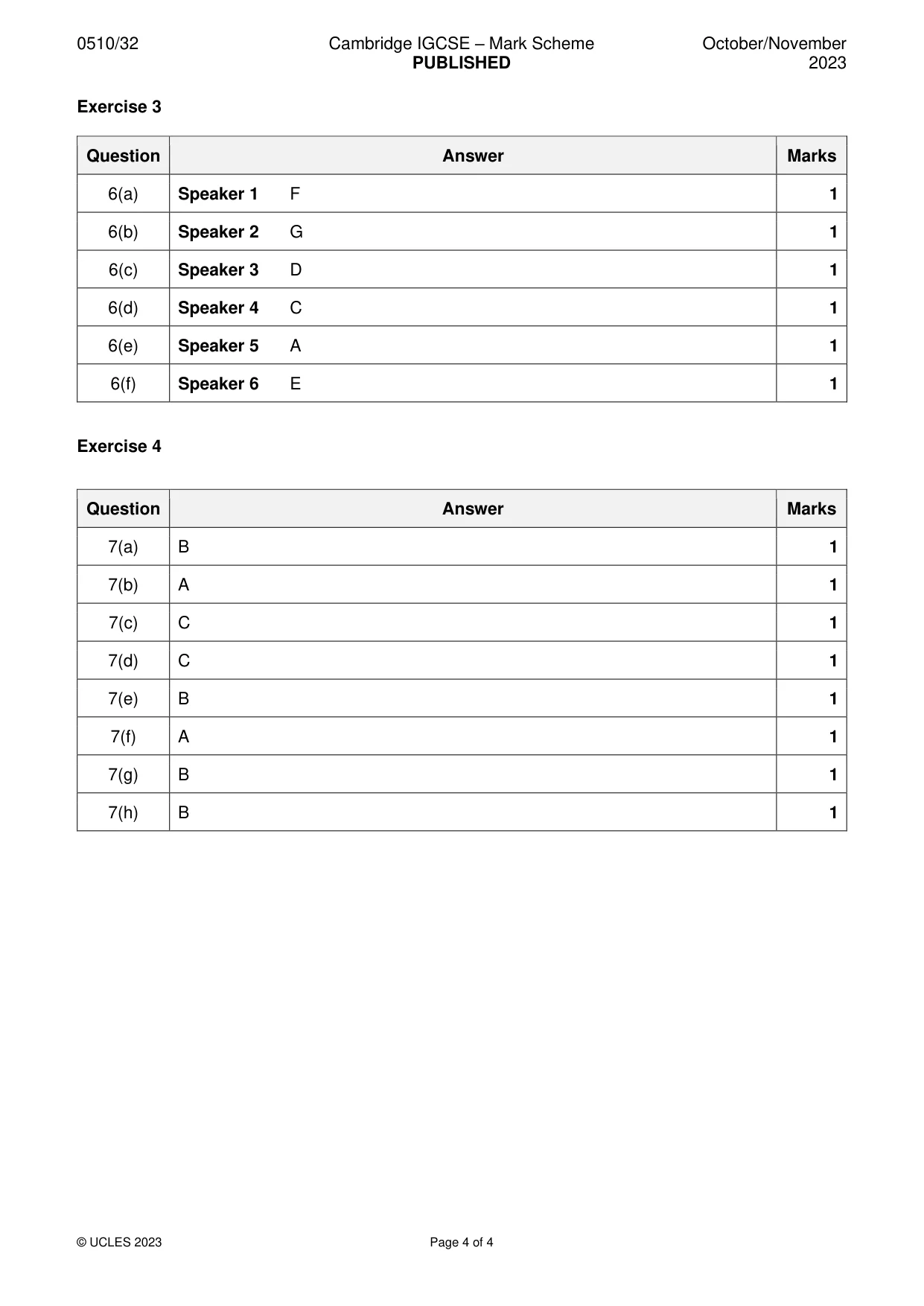Mark scheme, page 4 of 4