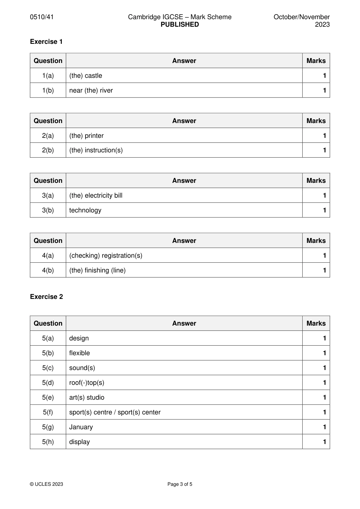 Mark scheme, page 3 of 5