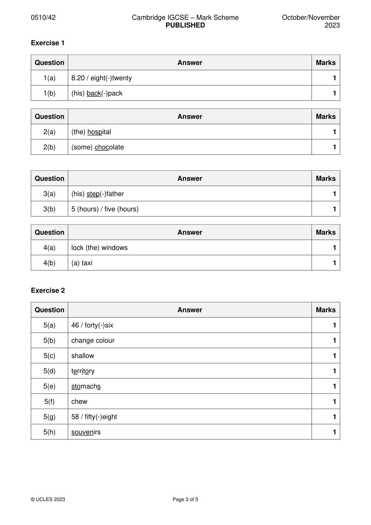 Mark scheme, page 3 of 5