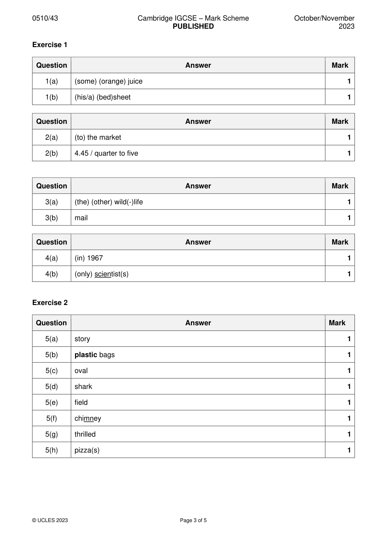 Mark scheme, page 3 of 5