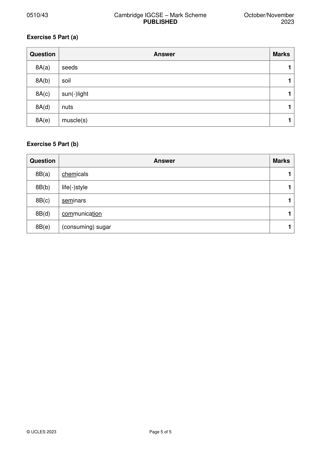 Mark scheme, page 5 of 5