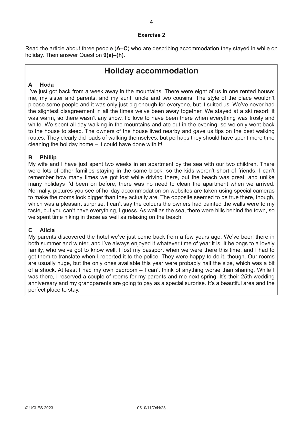Cambridge IGCSE English - Second Language (oral endorsement) 0510 2023 Oct/Nov Paper 1 · Variant 1 question paper, page 4 of 16