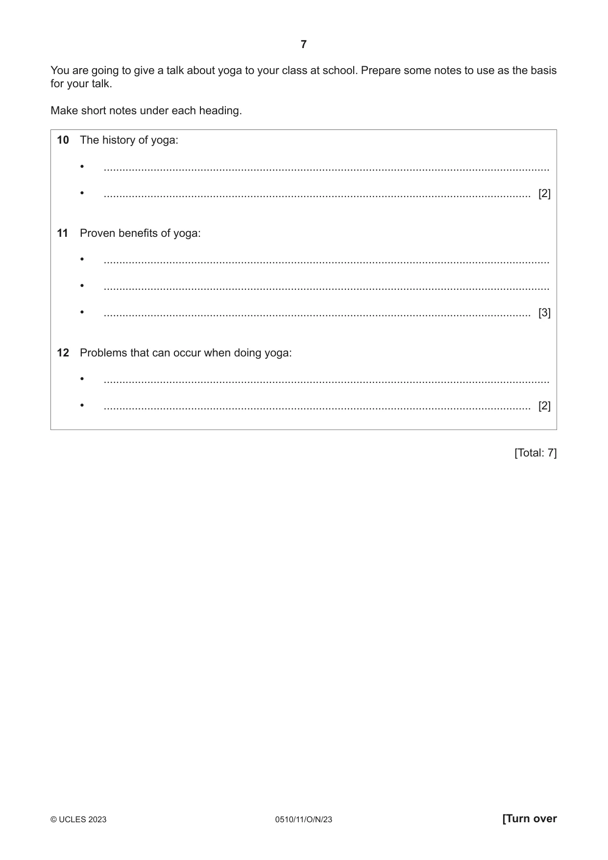 Cambridge IGCSE English - Second Language (oral endorsement) 0510 2023 Oct/Nov Paper 1 · Variant 1 question paper, page 7 of 16