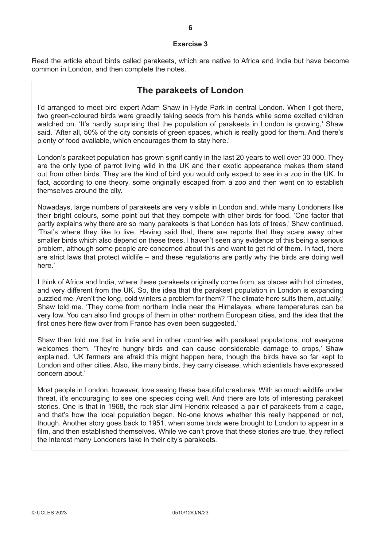 Cambridge IGCSE English - Second Language (oral endorsement) 0510 2023 Oct/Nov Paper 1 · Variant 2 question paper, page 6 of 16
