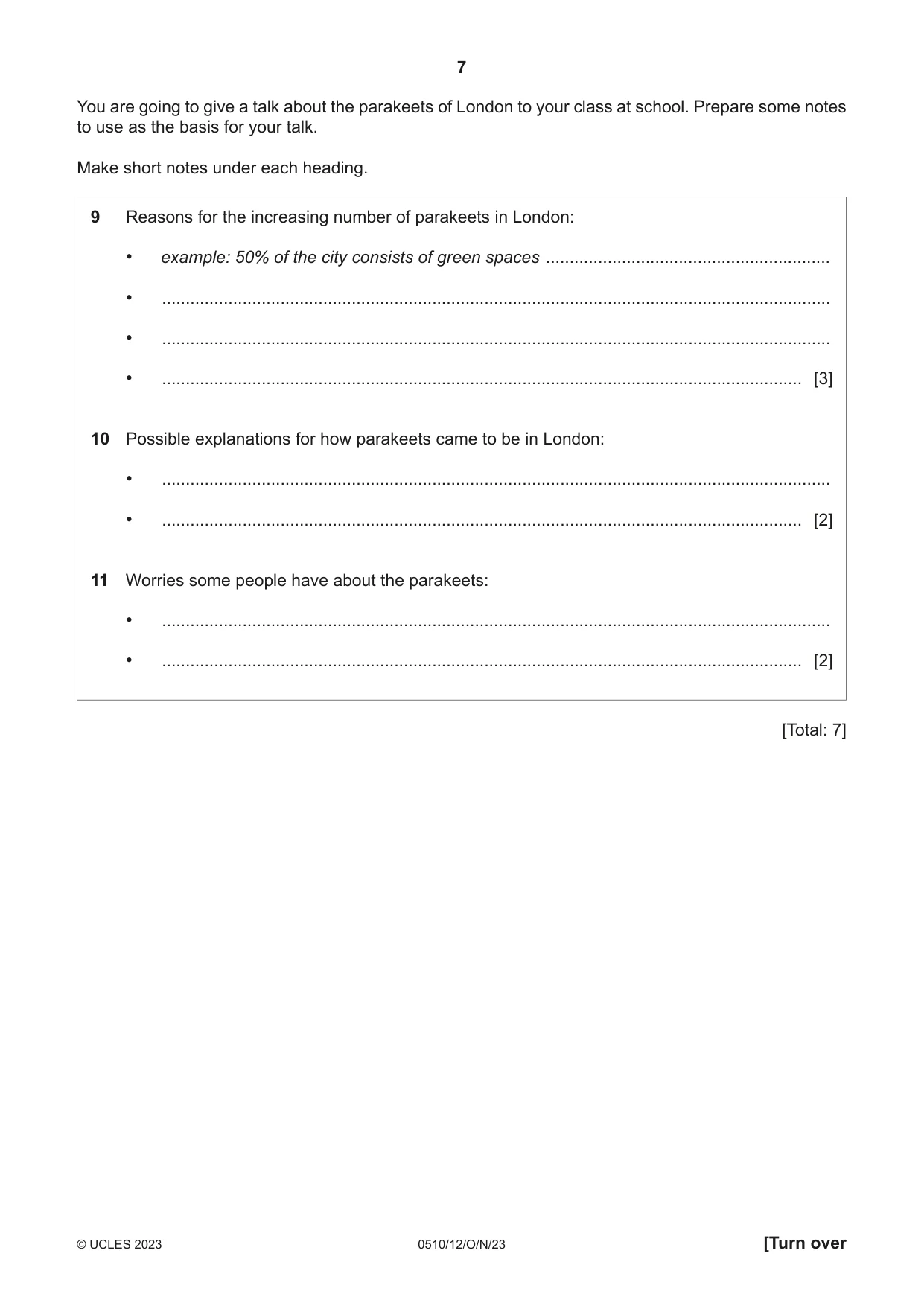 Cambridge IGCSE English - Second Language (oral endorsement) 0510 2023 Oct/Nov Paper 1 · Variant 2 question paper, page 7 of 16