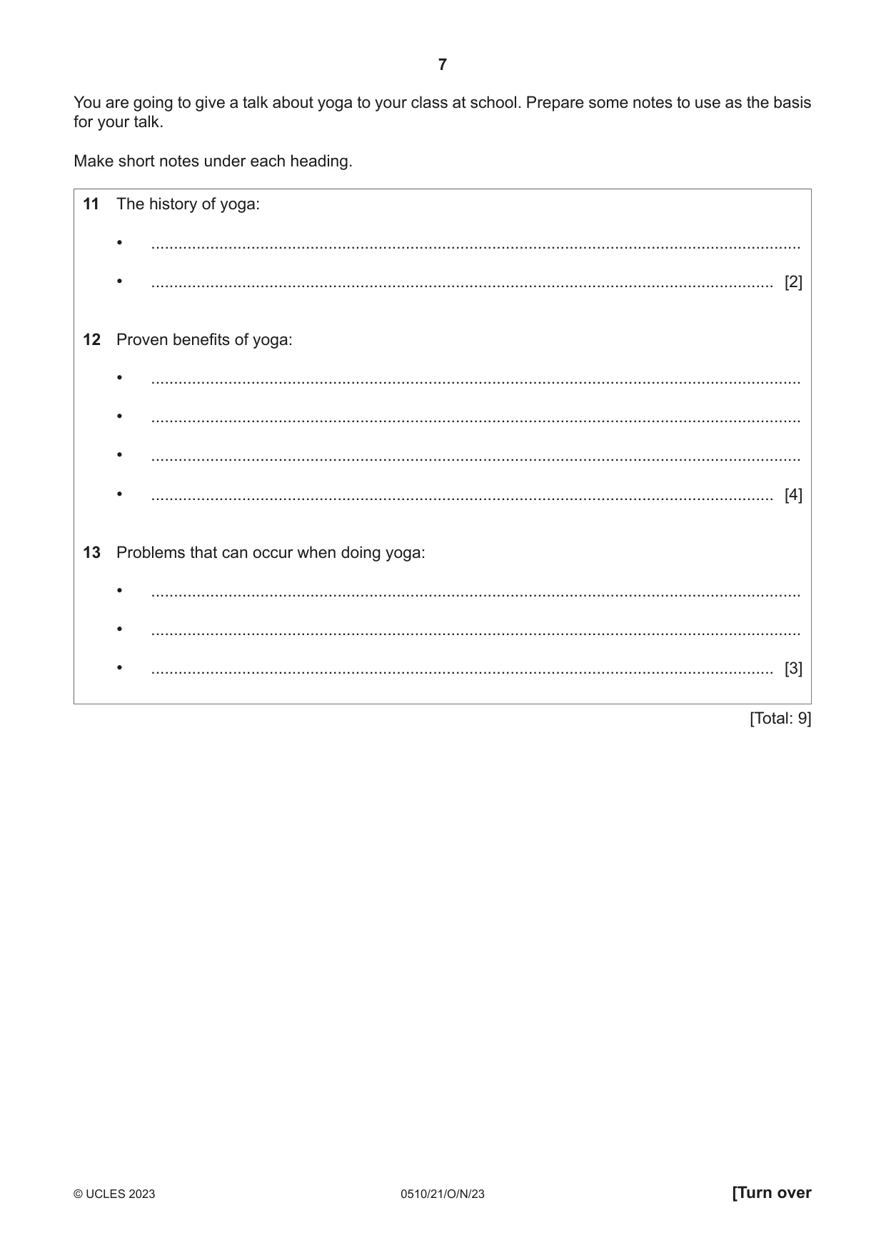 Cambridge IGCSE English - Second Language (oral endorsement) 0510 2023 Oct/Nov Paper 2 · Variant 1 question paper, page 7 of 16