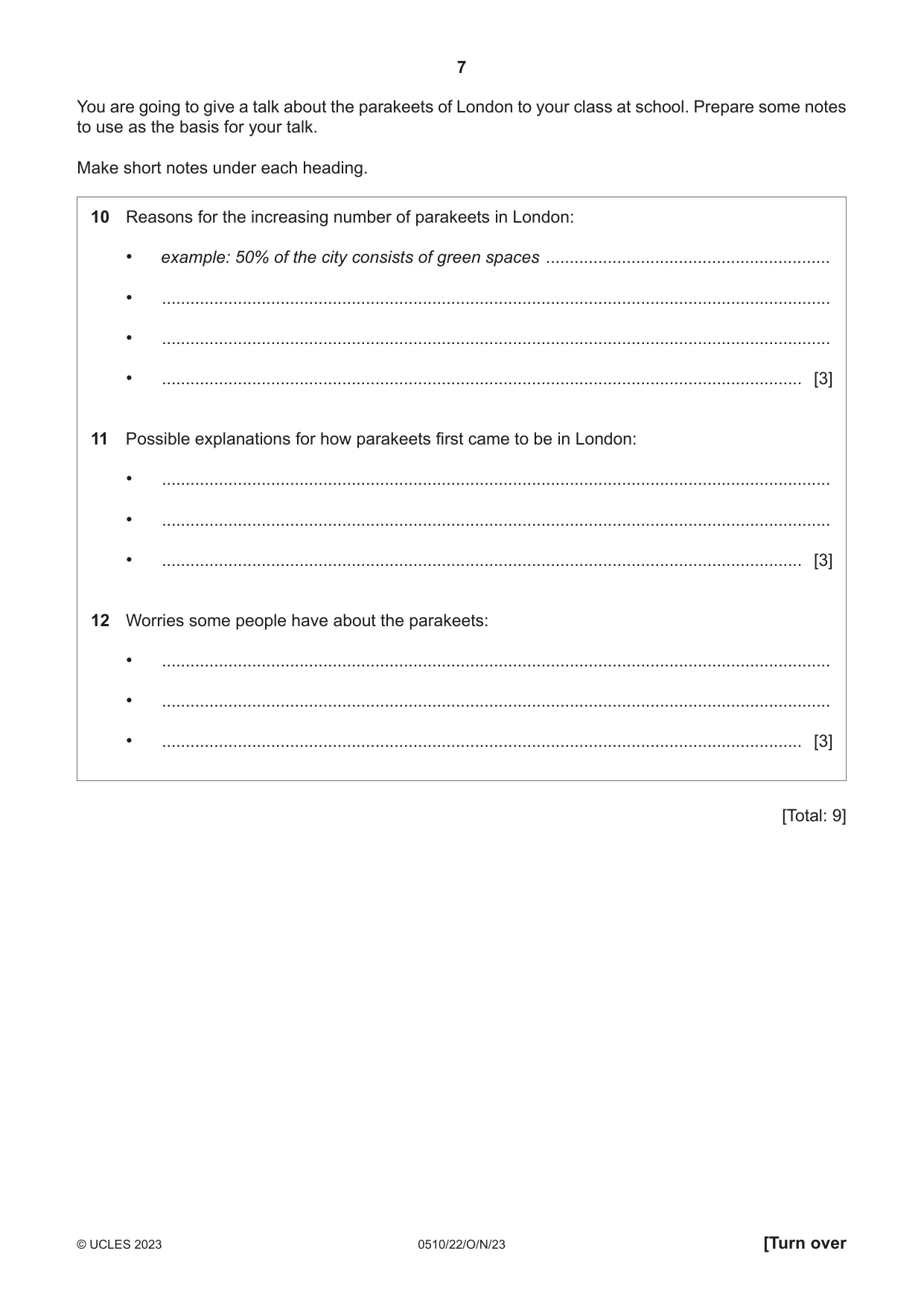 Cambridge IGCSE English - Second Language (oral endorsement) 0510 2023 Oct/Nov Paper 2 · Variant 2 question paper, page 7 of 16