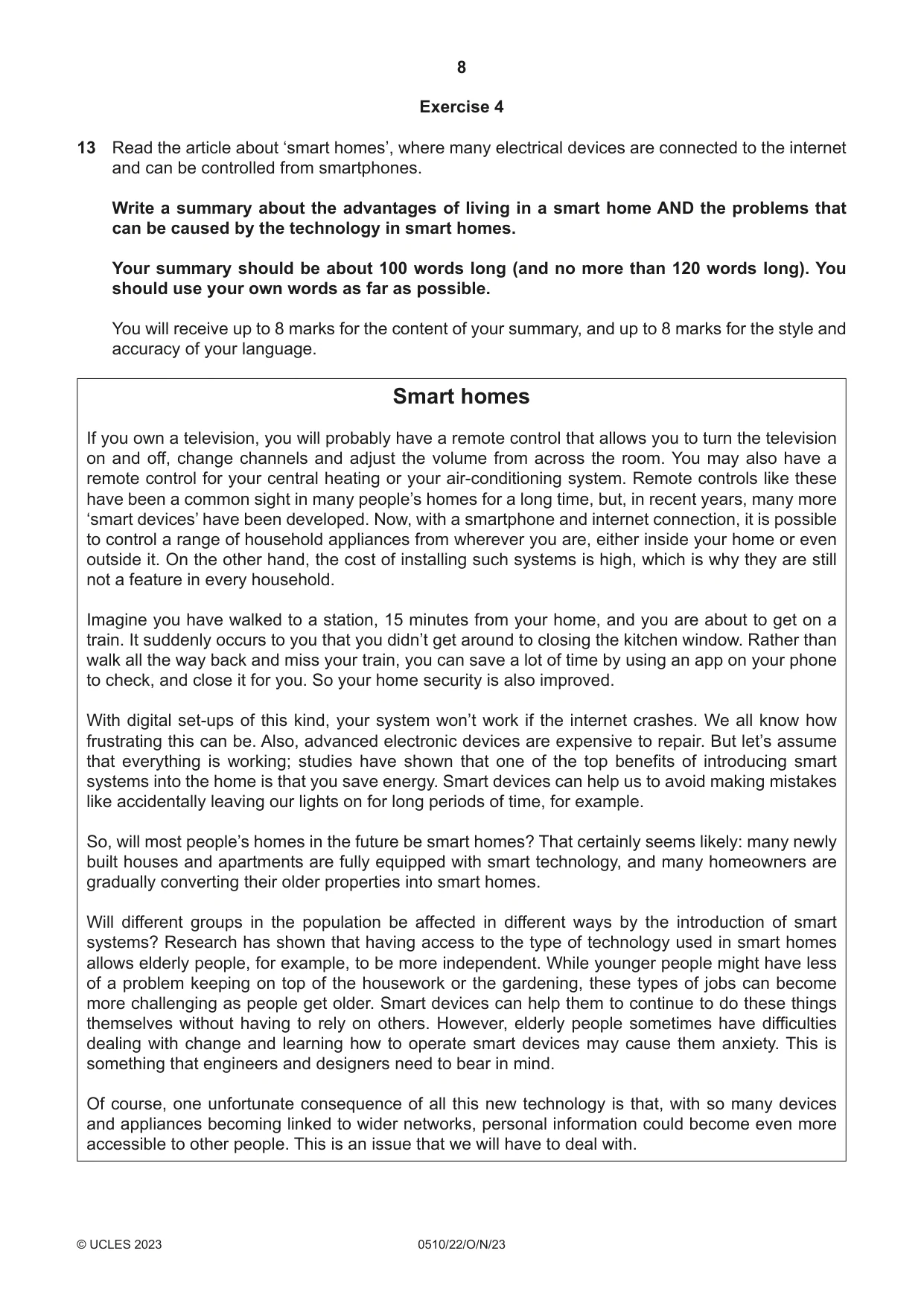 Cambridge IGCSE English - Second Language (oral endorsement) 0510 2023 Oct/Nov Paper 2 · Variant 2 question paper, page 8 of 16