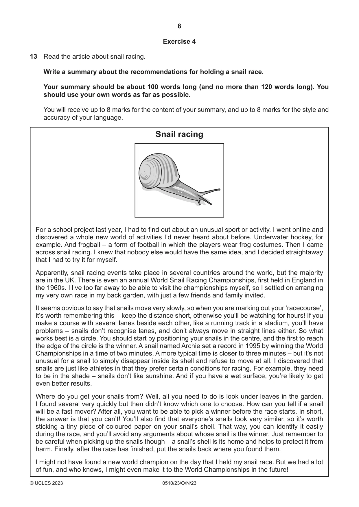 Cambridge IGCSE English - Second Language (oral endorsement) 0510 2023 Oct/Nov Paper 2 · Variant 3 question paper, page 8 of 16