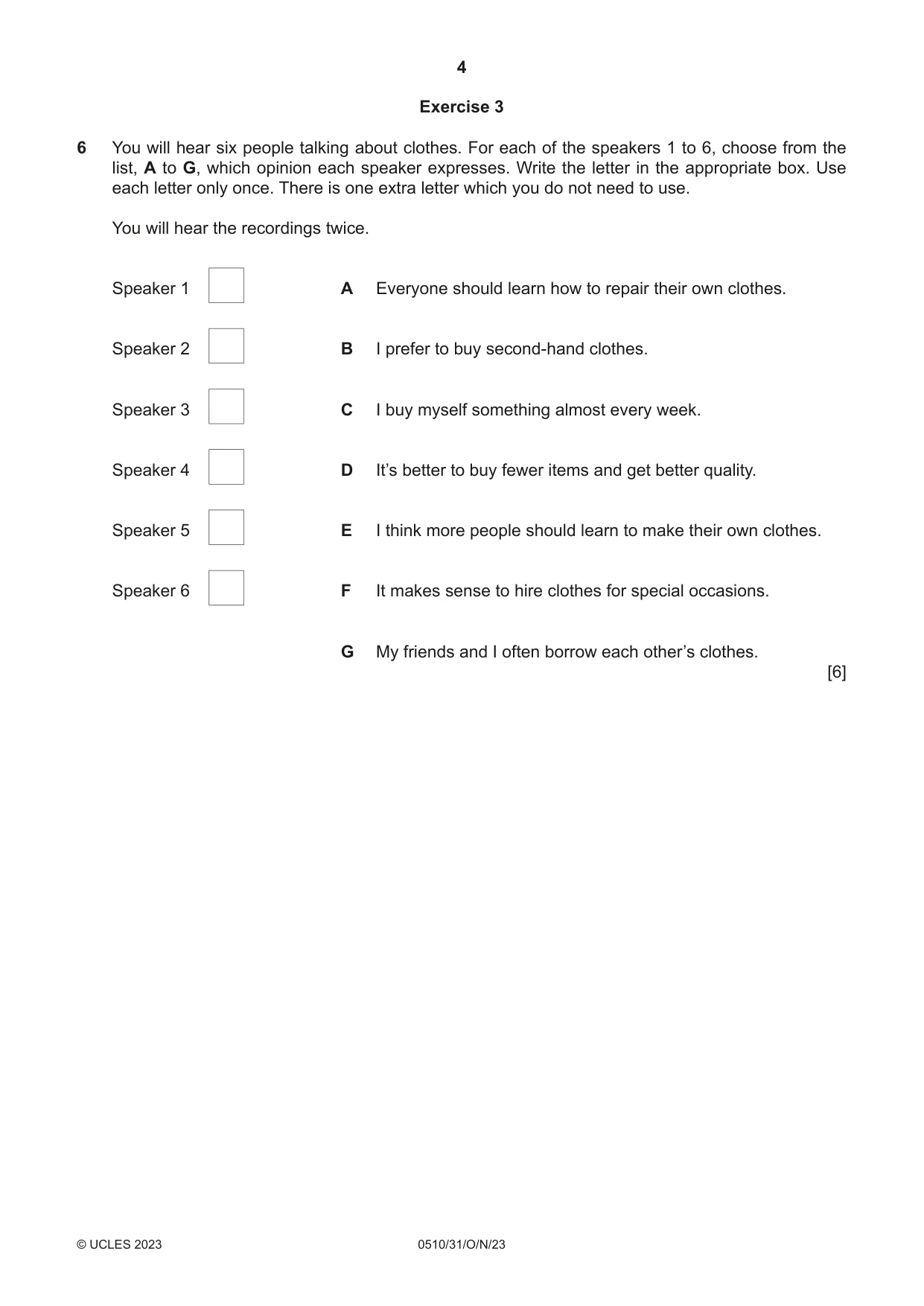 Cambridge IGCSE English - Second Language (oral endorsement) 0510 2023 Oct/Nov Paper 3 · Variant 1 question paper, page 4 of 8