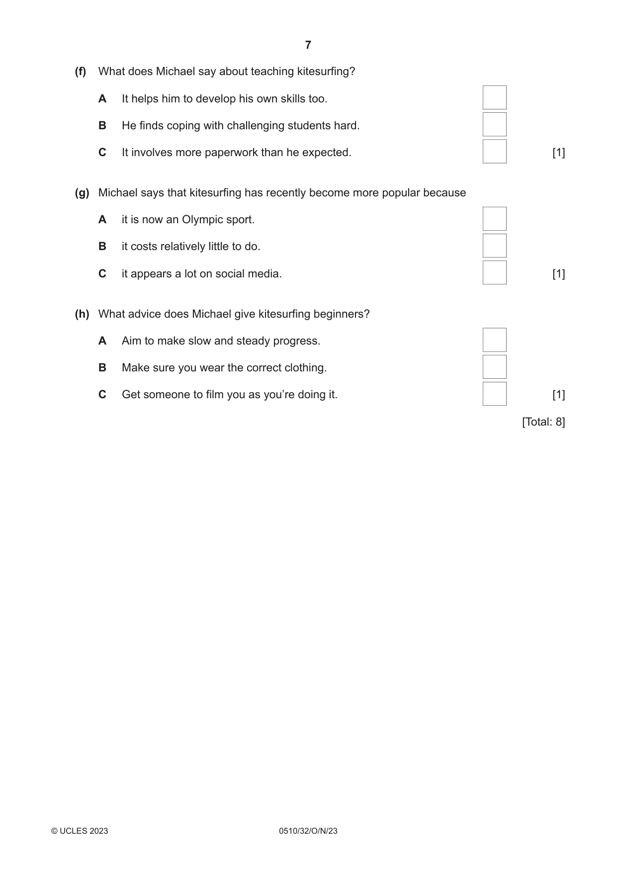 Cambridge IGCSE English - Second Language (oral endorsement) 0510 2023 Oct/Nov Paper 3 · Variant 2 question paper, page 7 of 8