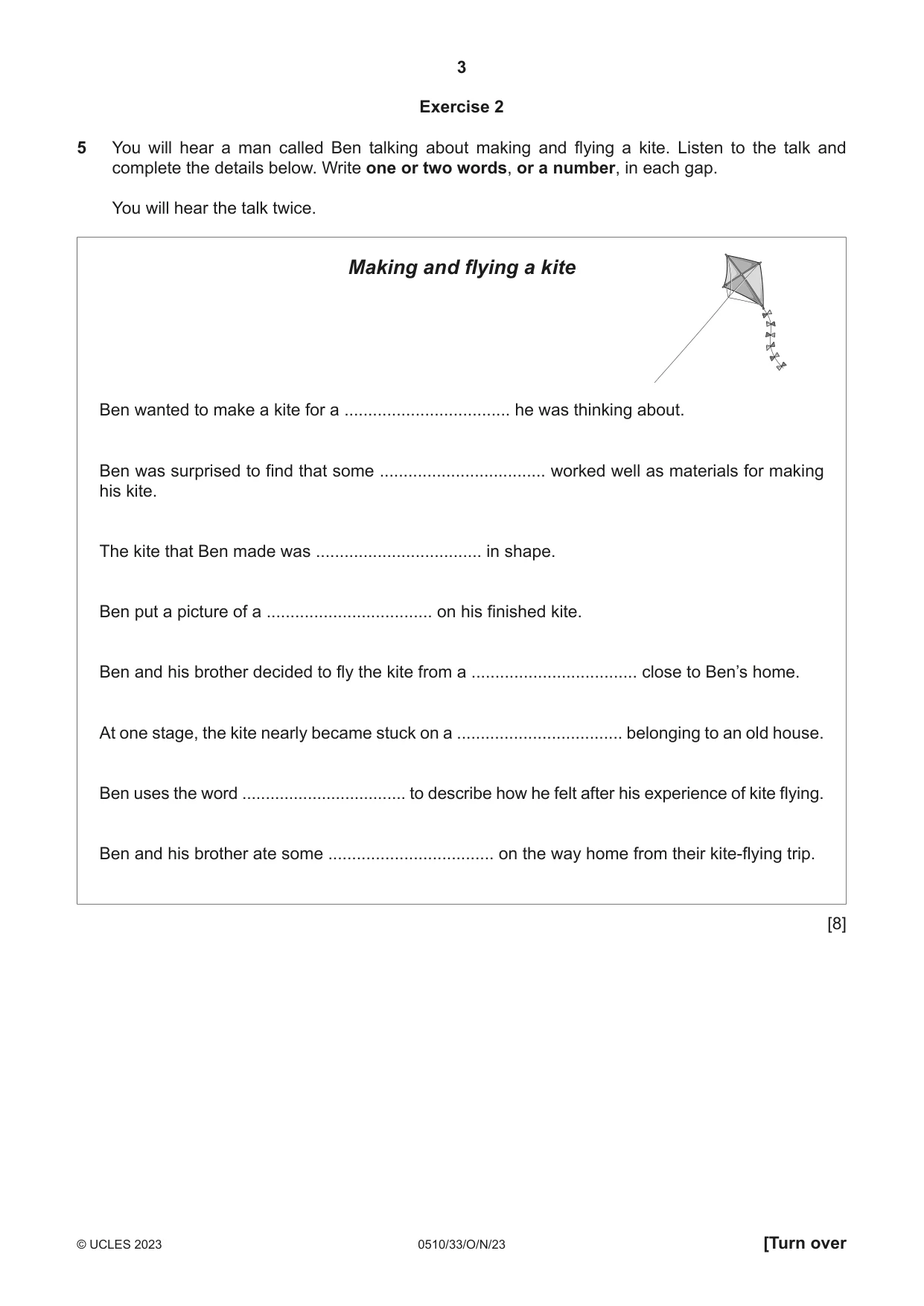 Cambridge IGCSE English - Second Language (oral endorsement) 0510 2023 Oct/Nov Paper 3 · Variant 3 question paper, page 3 of 8