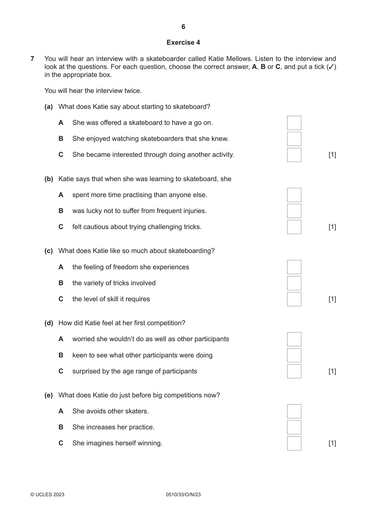Cambridge IGCSE English - Second Language (oral endorsement) 0510 2023 Oct/Nov Paper 3 · Variant 3 question paper, page 6 of 8