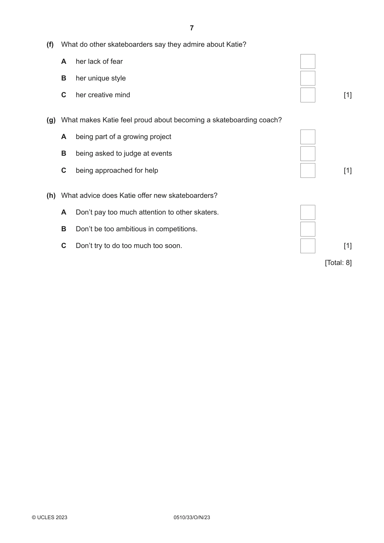 Cambridge IGCSE English - Second Language (oral endorsement) 0510 2023 Oct/Nov Paper 3 · Variant 3 question paper, page 7 of 8