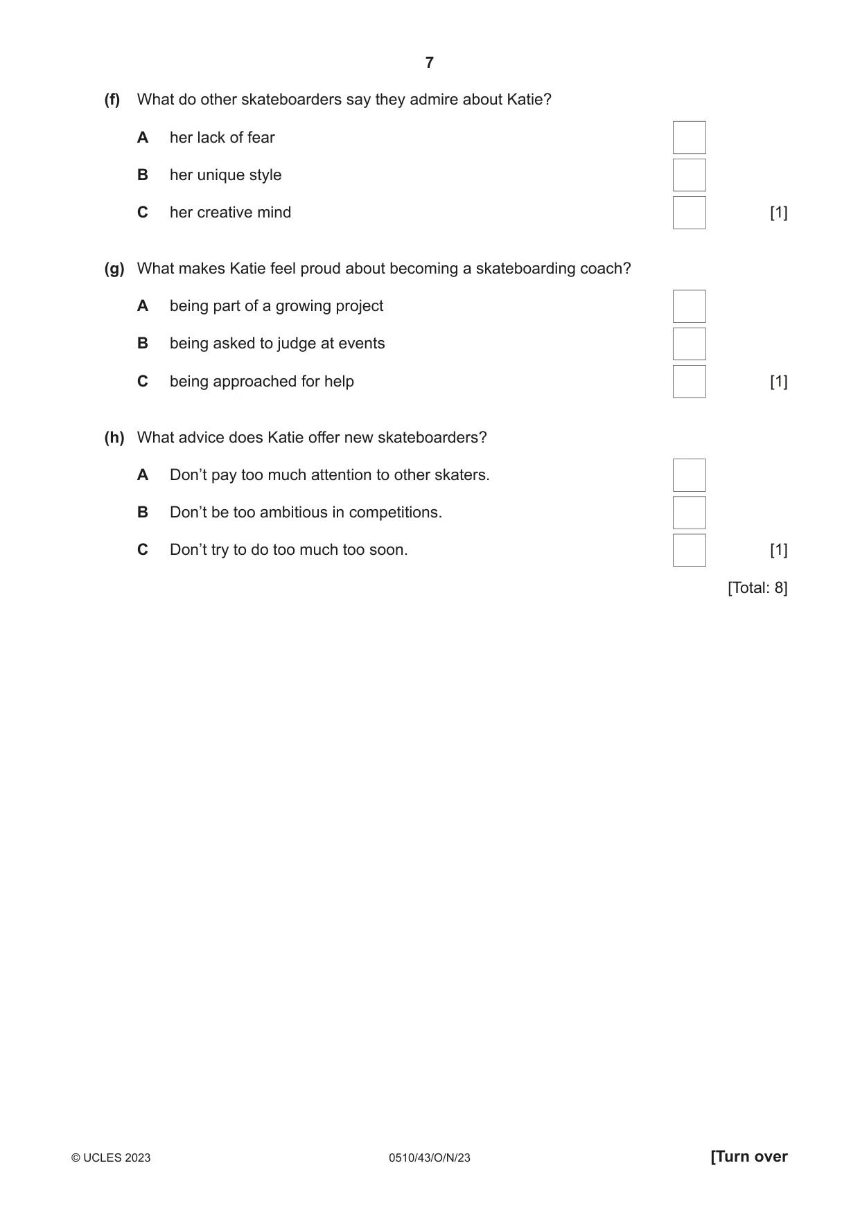 Cambridge IGCSE English - Second Language (oral endorsement) 0510 2023 Oct/Nov Paper 4 · Variant 3 question paper, page 7 of 12
